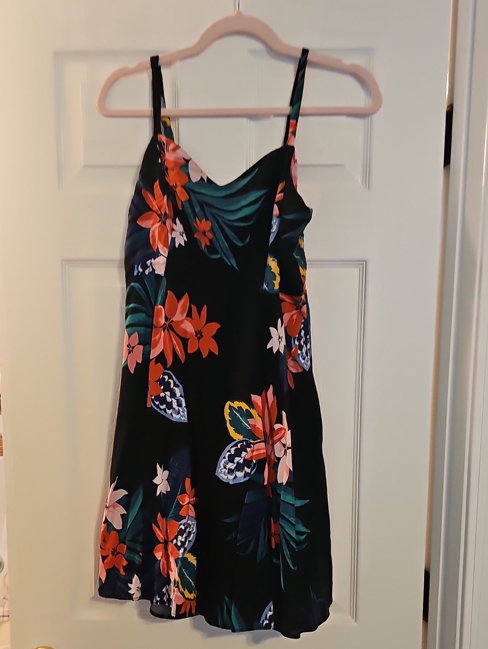Old Navy Black Slip Dress with Coral Floral Print